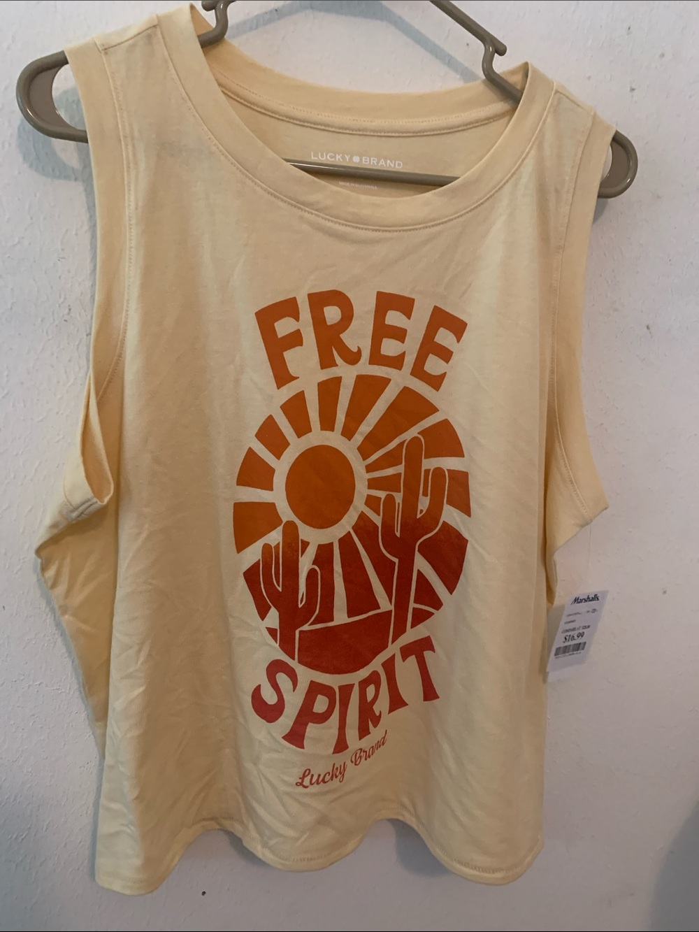 Lucky Brand Yellow Tank with Orange Desert Graphic